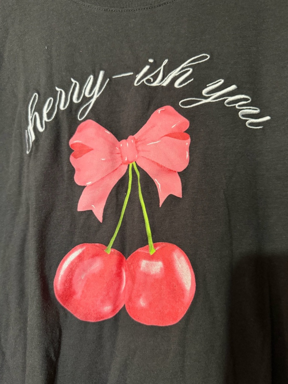 Black Tee with Pink Bow & Cherry Graphic - Kids - Picture 2 of 5